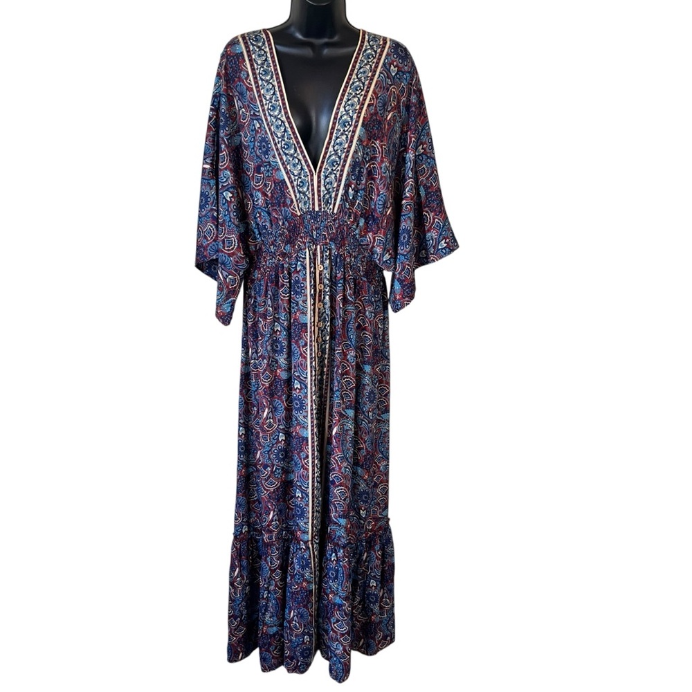 Natural Life Celia Maxi Dress – Cranberry Navy Paisley
